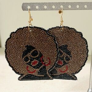 Brown and Black Afro Silhouette Earrings